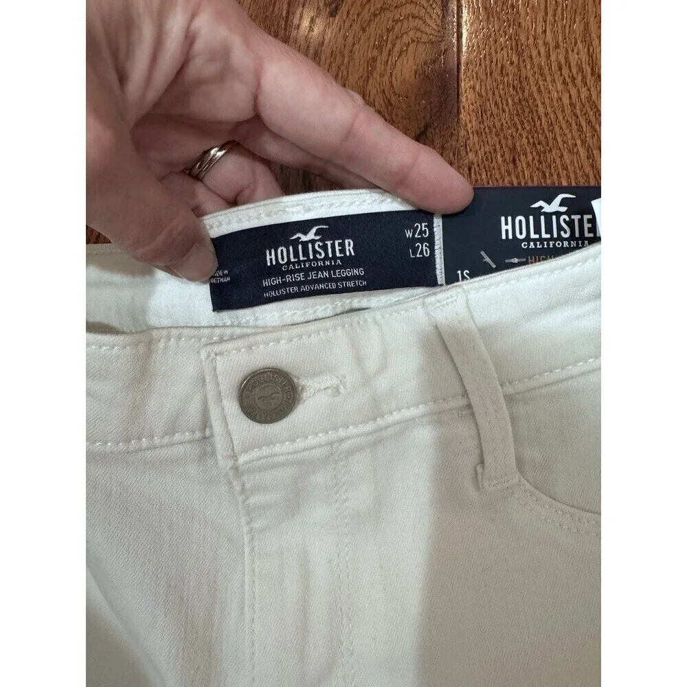 Hollister High Rise Jean Legging Stretch Jeans Women's 1S W25xL26 White Distress - Picture 5 of 6